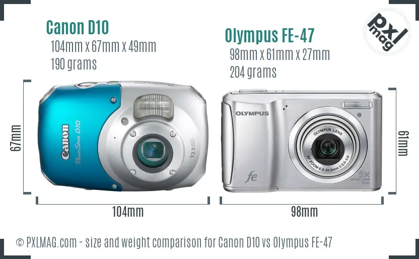 Canon D10 vs Olympus FE-47 size comparison