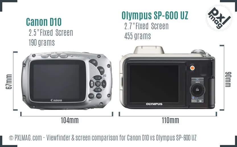Canon D10 vs Olympus SP-600 UZ Screen and Viewfinder comparison