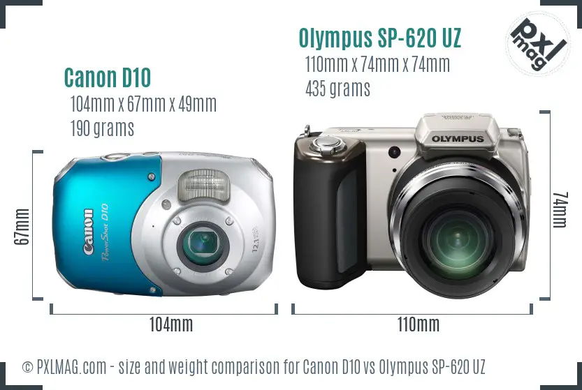 Canon D10 vs Olympus SP-620 UZ size comparison