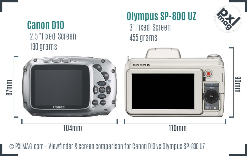 Canon D10 vs Olympus SP-800 UZ Screen and Viewfinder comparison