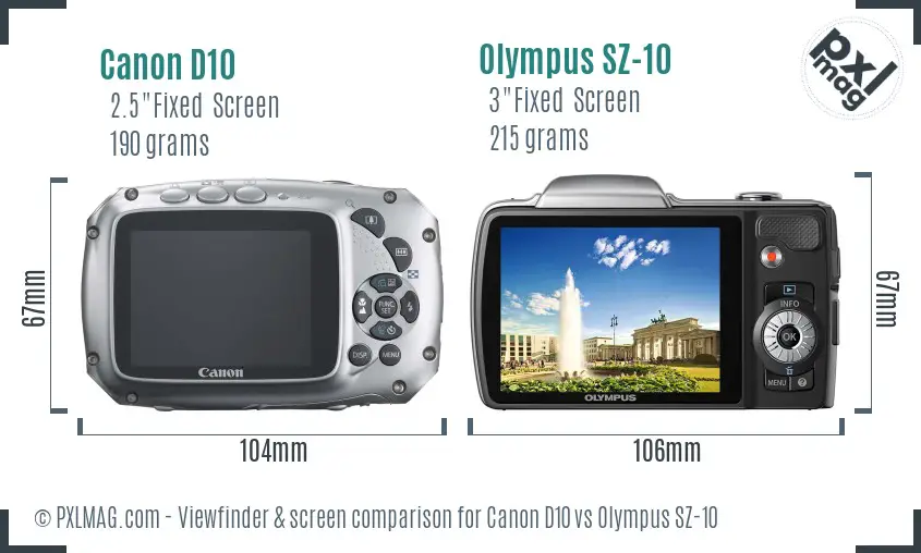 Canon D10 vs Olympus SZ-10 Screen and Viewfinder comparison