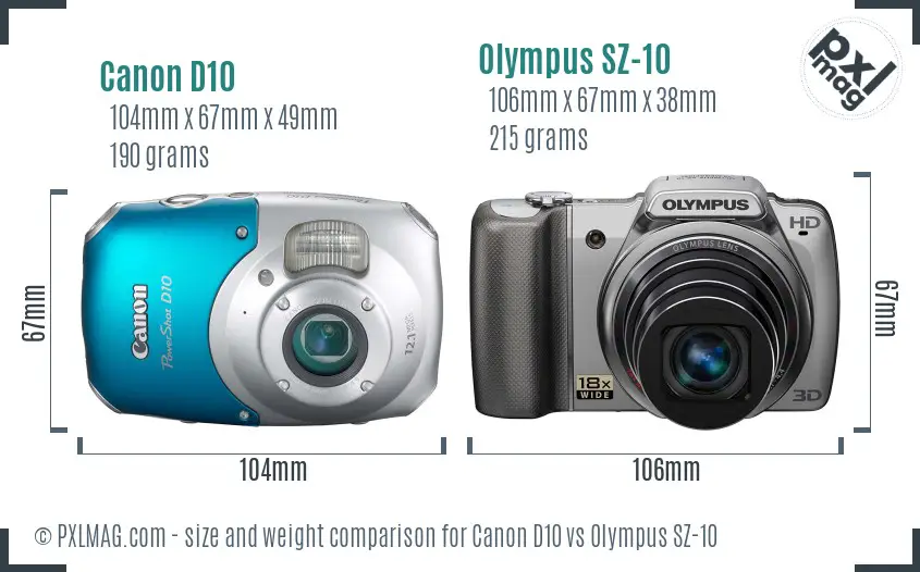 Canon D10 vs Olympus SZ-10 size comparison