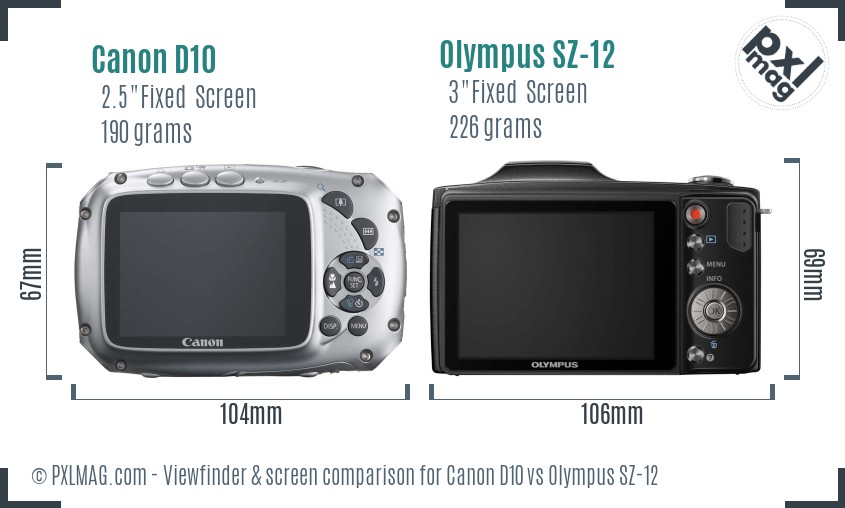 Canon D10 vs Olympus SZ-12 Screen and Viewfinder comparison