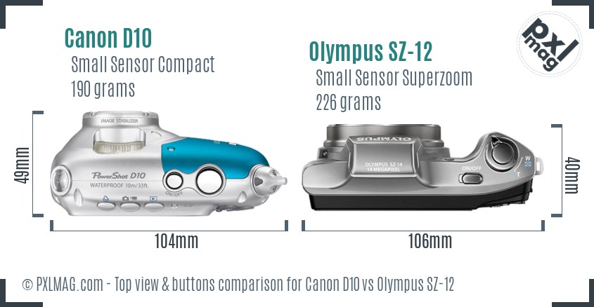 Canon D10 vs Olympus SZ-12 top view buttons comparison