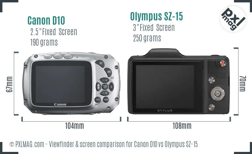 Canon D10 vs Olympus SZ-15 Screen and Viewfinder comparison