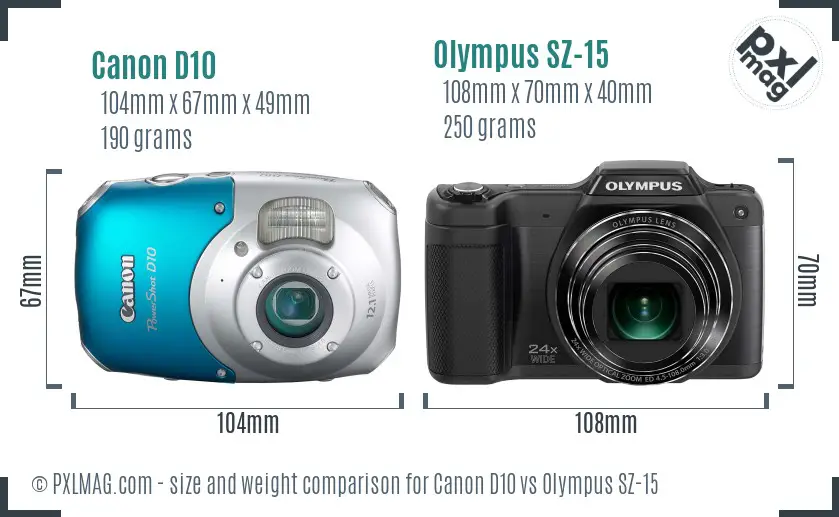 Canon D10 vs Olympus SZ-15 size comparison