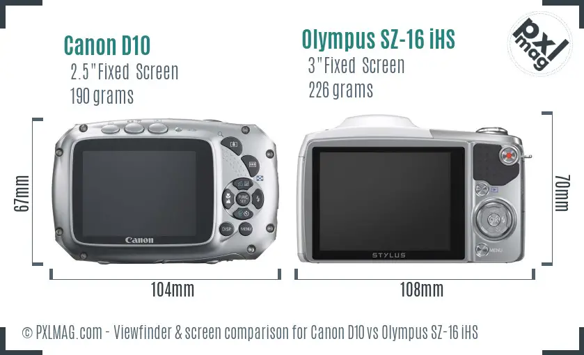 Canon D10 vs Olympus SZ-16 iHS Screen and Viewfinder comparison