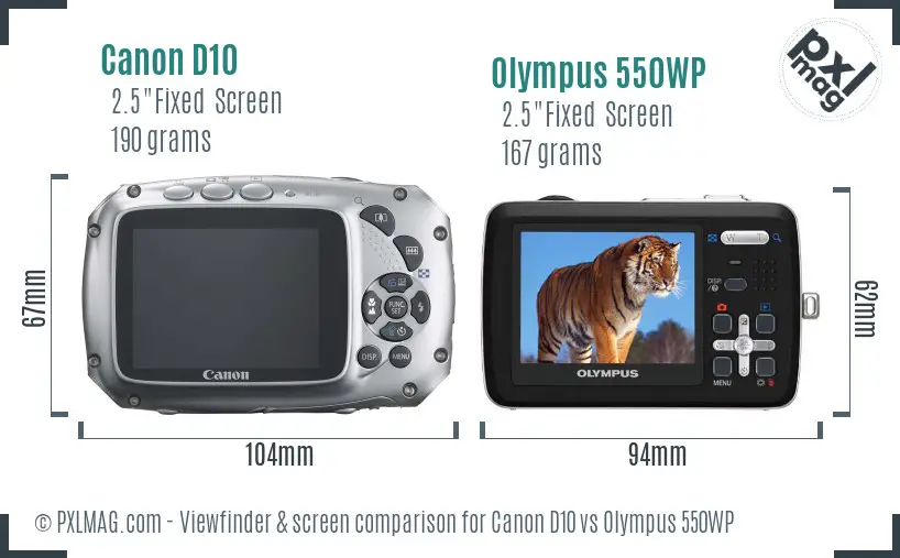 Canon D10 vs Olympus 550WP Screen and Viewfinder comparison