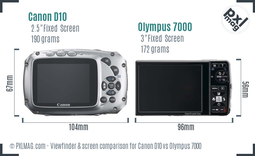 Canon D10 vs Olympus 7000 Screen and Viewfinder comparison