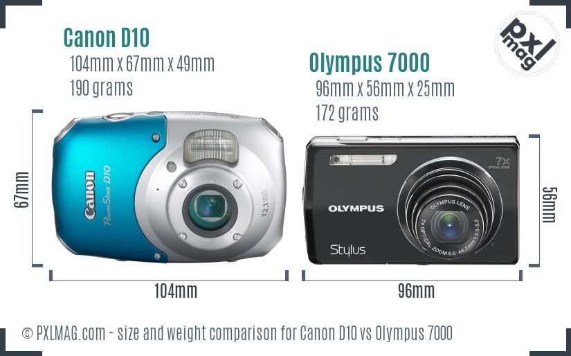 Canon D10 vs Olympus 7000 size comparison Canon D10 vs Olympus 7000 size comparison