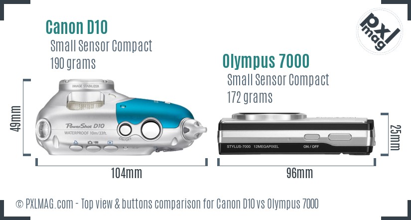 Canon D10 vs Olympus 7000 top view buttons comparison