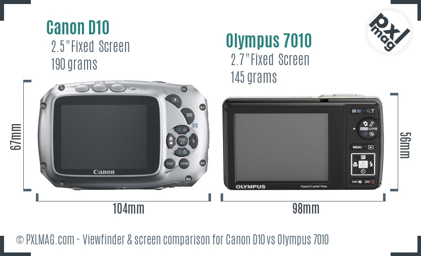 Canon D10 vs Olympus 7010 Screen and Viewfinder comparison