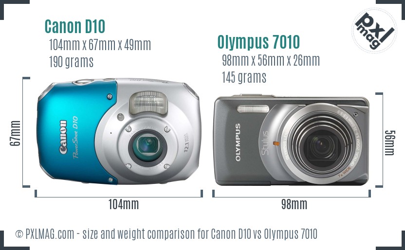 Canon D10 vs Olympus 7010 size comparison