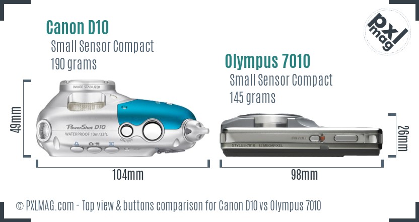Canon D10 vs Olympus 7010 top view buttons comparison