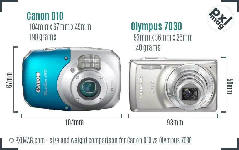Canon D10 vs Olympus 7030 size comparison Canon D10 vs Olympus 7030 size comparison