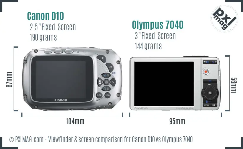 Canon D10 vs Olympus 7040 Screen and Viewfinder comparison