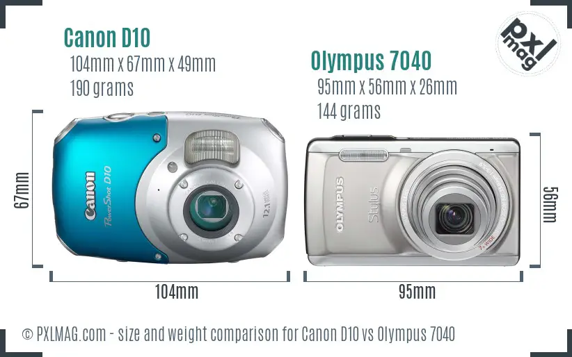 Canon D10 vs Olympus 7040 size comparison