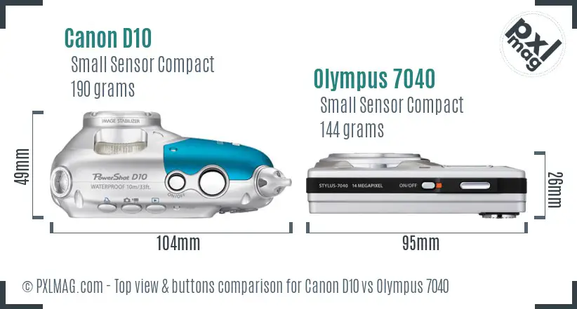 Canon D10 vs Olympus 7040 top view buttons comparison