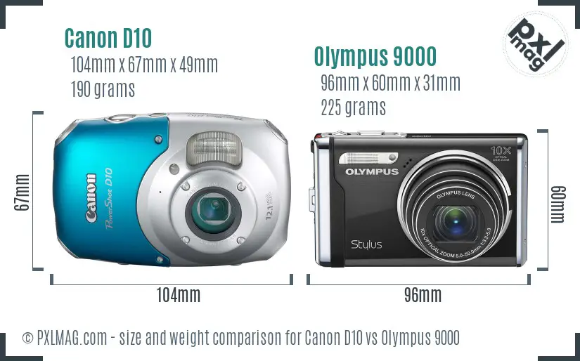 Canon D10 vs Olympus 9000 size comparison Canon D10 vs Olympus 9000 size comparison