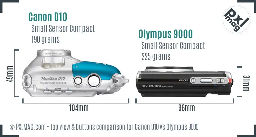 Canon D10 vs Olympus 9000 top view buttons comparison
