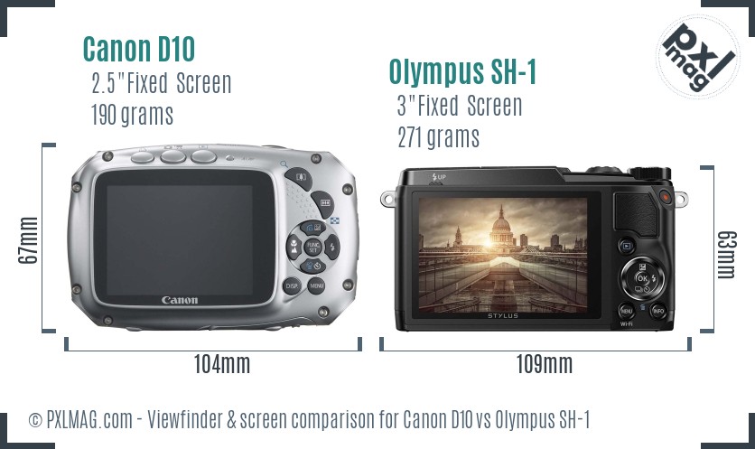 Canon D10 vs Olympus SH-1 Screen and Viewfinder comparison