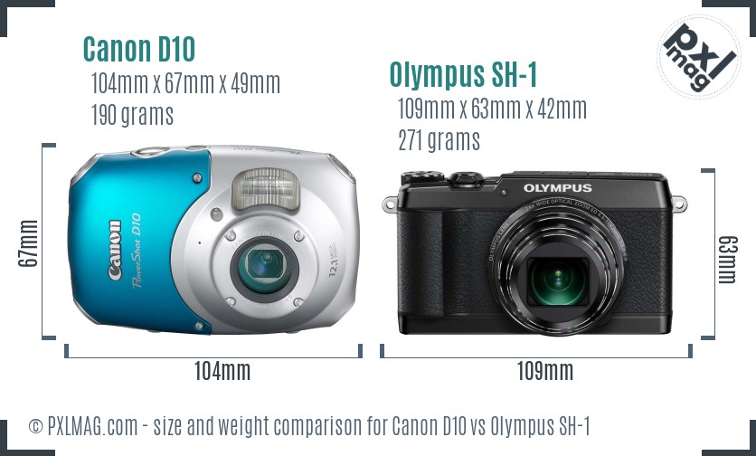 Canon D10 vs Olympus SH-1 size comparison