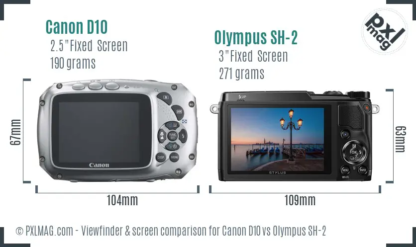 Canon D10 vs Olympus SH-2 Screen and Viewfinder comparison