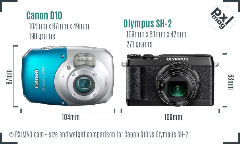 Canon D10 vs Olympus SH-2 size comparison