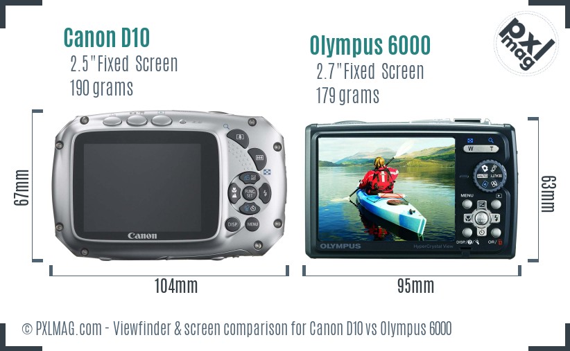 Canon D10 vs Olympus 6000 Screen and Viewfinder comparison