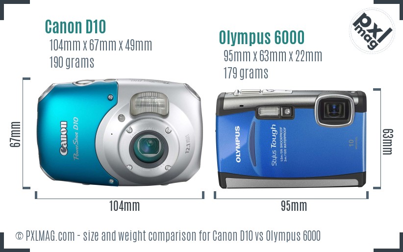 Canon D10 vs Olympus 6000 size comparison