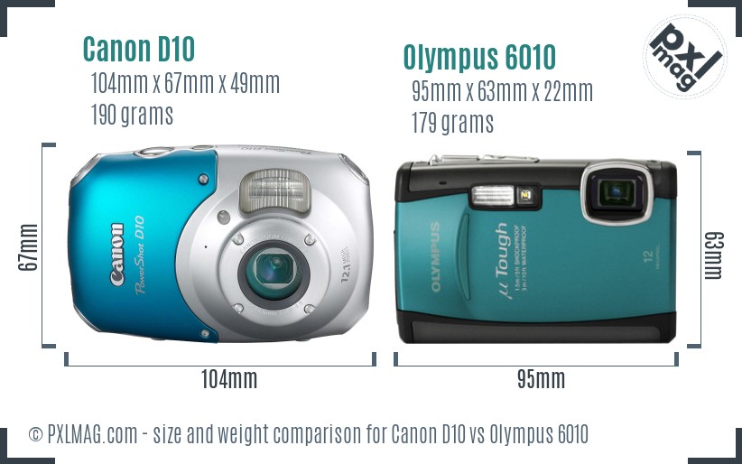 Canon D10 vs Olympus 6010 size comparison Canon D10 vs Olympus 6010 size comparison