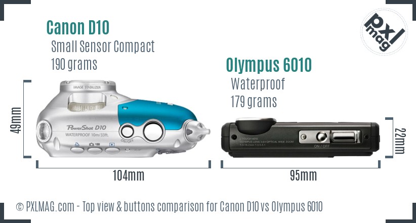 Canon D10 vs Olympus 6010 top view buttons comparison