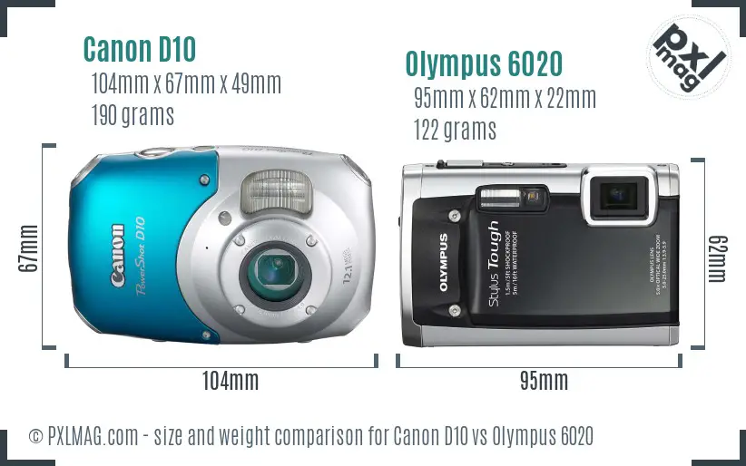 Canon D10 vs Olympus 6020 size comparison Canon D10 vs Olympus 6020 size comparison