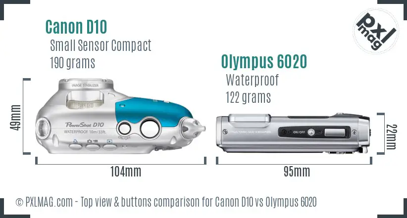 Canon D10 vs Olympus 6020 top view buttons comparison Canon D10 vs Olympus 6020 top view buttons comparison