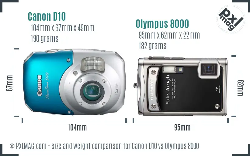 Canon D10 vs Olympus 8000 size comparison