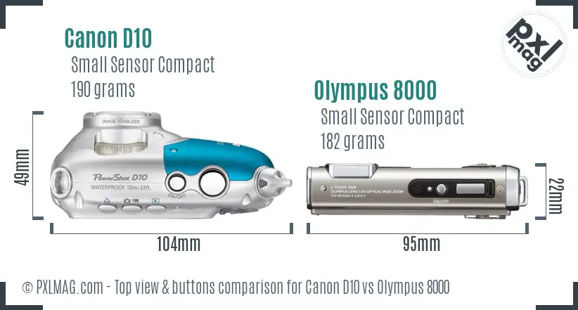 Canon D10 vs Olympus 8000 top view buttons comparison