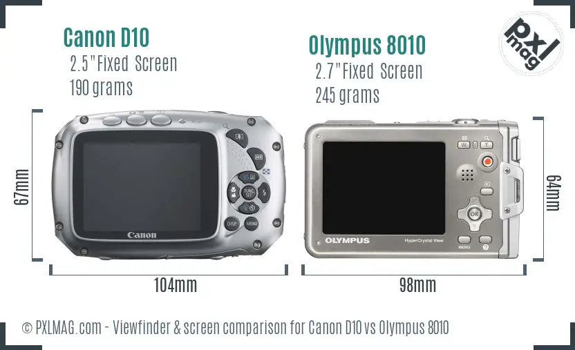 Canon D10 vs Olympus 8010 Screen and Viewfinder comparison