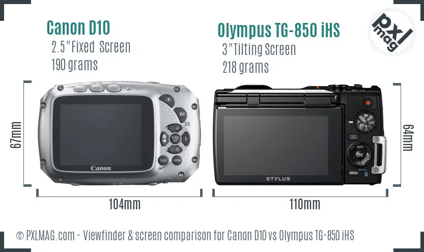 Canon D10 vs Olympus TG-850 iHS Screen and Viewfinder comparison