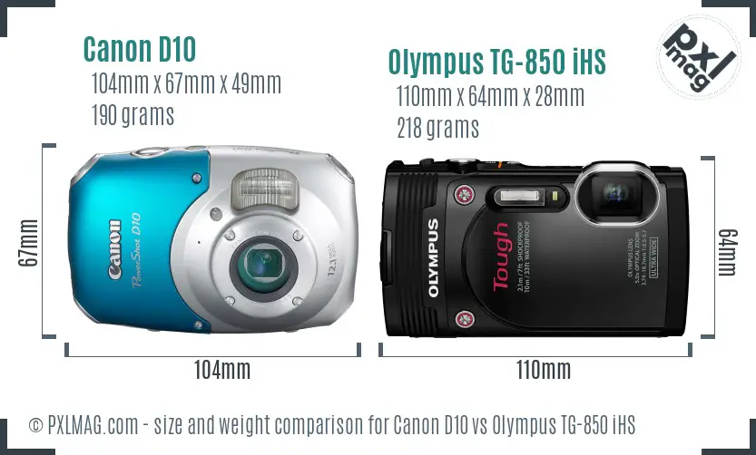 Canon D10 vs Olympus TG-850 iHS size comparison