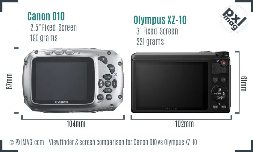 Canon D10 vs Olympus XZ-10 Screen and Viewfinder comparison