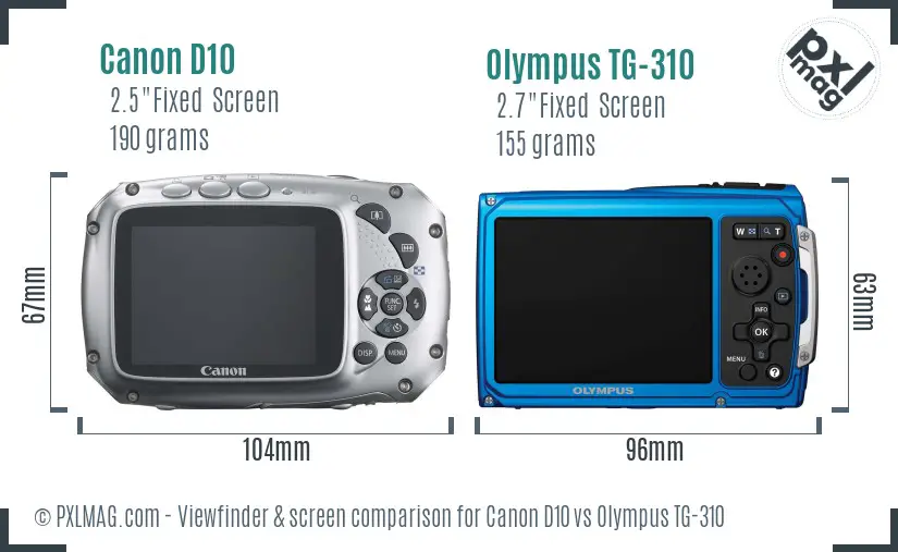 Canon D10 vs Olympus TG-310 Screen and Viewfinder comparison