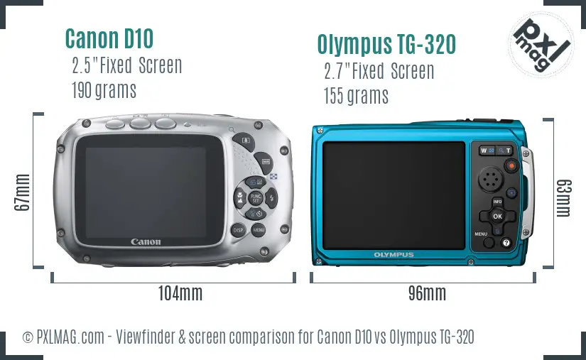 Canon D10 vs Olympus TG-320 Screen and Viewfinder comparison