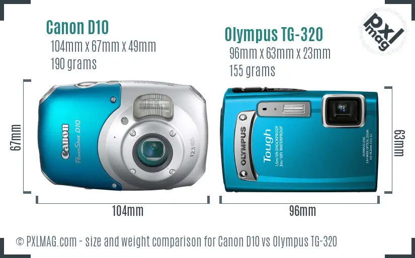 Canon D10 vs Olympus TG-320 size comparison