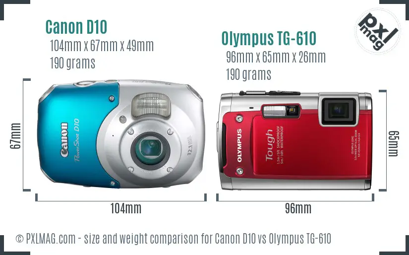 Canon D10 vs Olympus TG-610 size comparison Canon D10 vs Olympus TG-610 size comparison