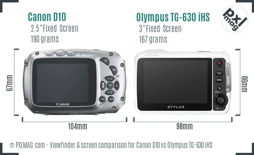 Canon D10 vs Olympus TG-630 iHS Screen and Viewfinder comparison