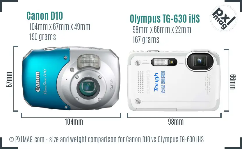Canon D10 vs Olympus TG-630 iHS size comparison
