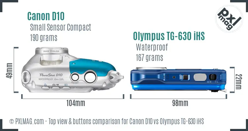 Canon D10 vs Olympus TG-630 iHS top view buttons comparison
