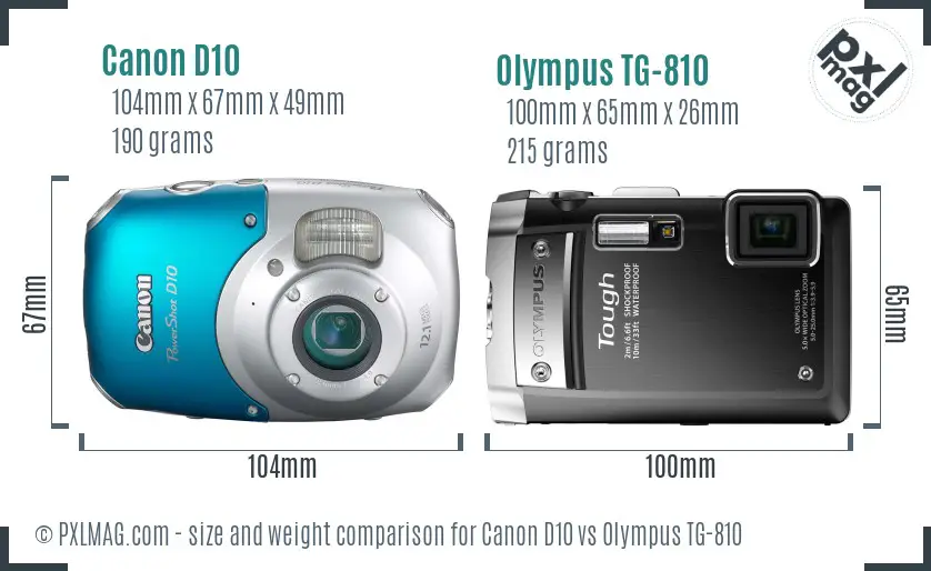 Canon D10 vs Olympus TG-810 size comparison