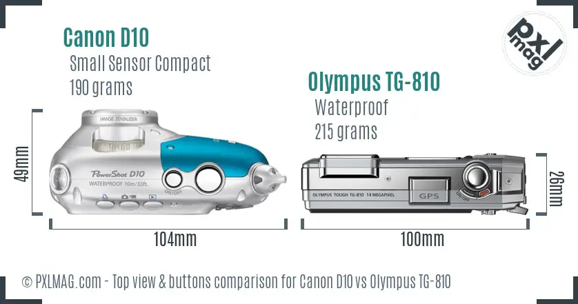 Canon D10 vs Olympus TG-810 top view buttons comparison
