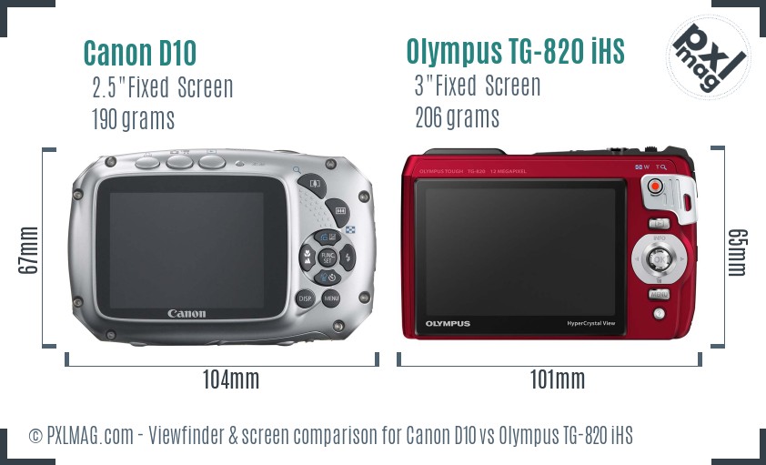 Canon D10 vs Olympus TG-820 iHS Screen and Viewfinder comparison